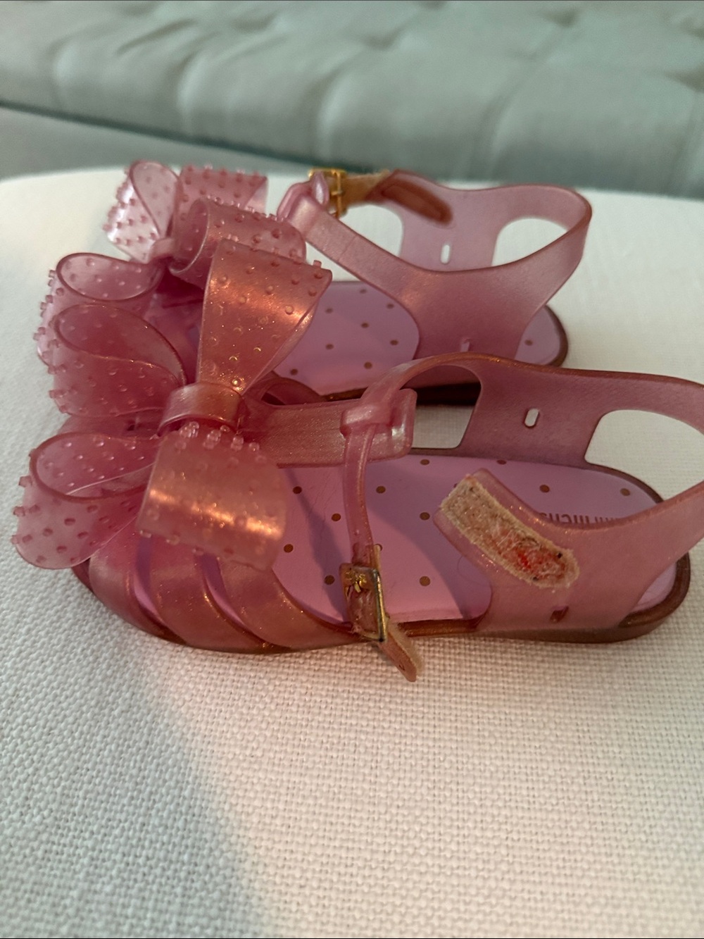 Mini Melissa Pink Glitter Bow Jelly Sandals - Picture 2 of 4
